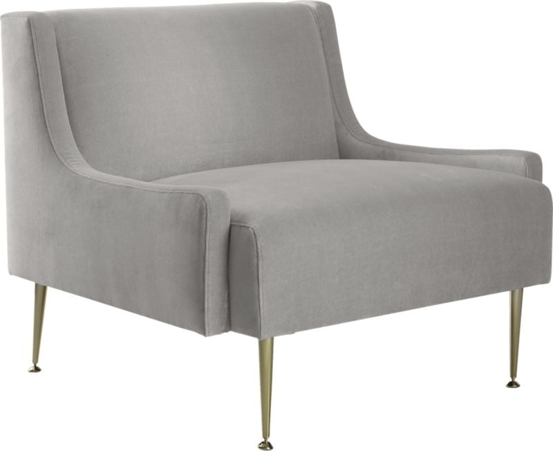 Regent Sharkskin Grey Velvet Wingback Chair with Brass Legs - Image 3