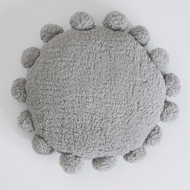 Cozy Pom Pillow, 14" round, Light Gray - Image 0