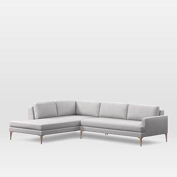 Andes Set 15: Right 2.5 Seater, Left Terminal Chaise, Chenille Tweed, Frost Gray, Blackened Brass - Image 0