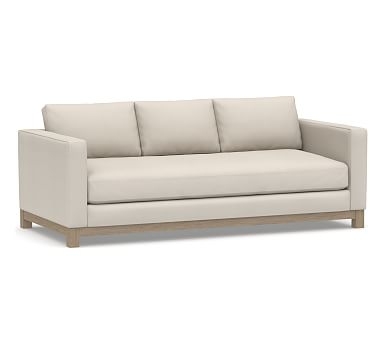 Jake Upholstered Sofa 85" with Wood Legs, Polyester Wrapped Cushions, Performance Twill Stone - Image 0