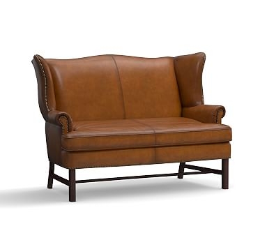 Thatcher Leather Settee, Polyester Wrapped Cushions, Burnished Bourbon - Image 2
