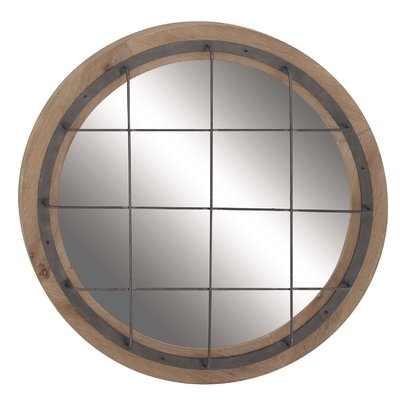 Rustic Round Grid-Patterned Wall Mirror - Image 0