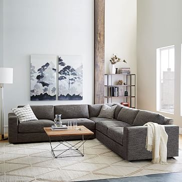 Urban Sectional Set 05: Left Arm 2 Seater Sofa, Corner, Right Arm 2 Seater Sofa, Down Blend Fill, Chunky Basketweave, Stone - Image 3