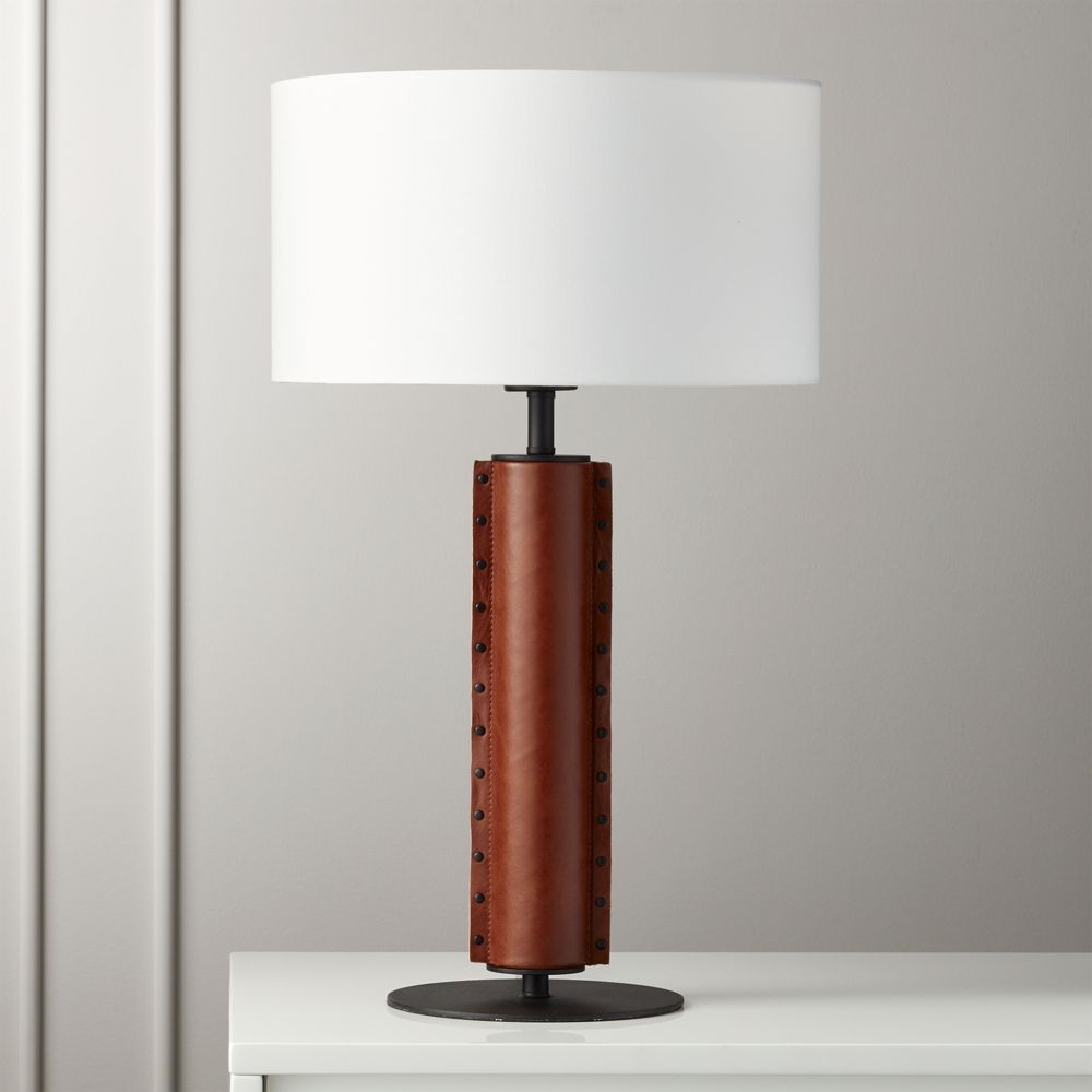 Rivet Brown Leather Table Lamp - Image 0
