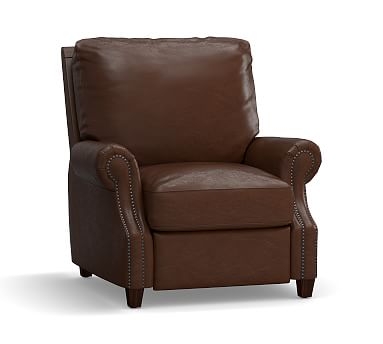 James Roll Arm Leather Recliner, Down Blend Wrapped Cushions, Statesville Espresso - Image 0