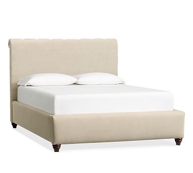 Chesterfield Upholstered Non-Tufted Bed with Bronze Nailheads, King, Performance Everydaysuede(TM) Stone - Image 2