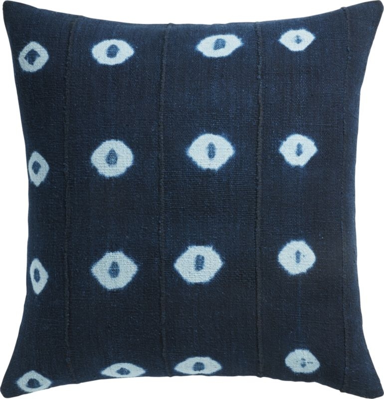 23" Indigo Dots Mudcloth Pillow with Down-Alternative Insert - Image 3