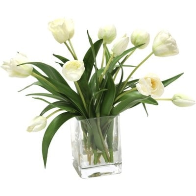 Waterlook Elegant Tulips Floral Arrangements in Glass Vase - Image 0