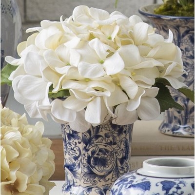 Crème Hydrangea Floral Arrangement in Chinoiserie Vase - Image 0