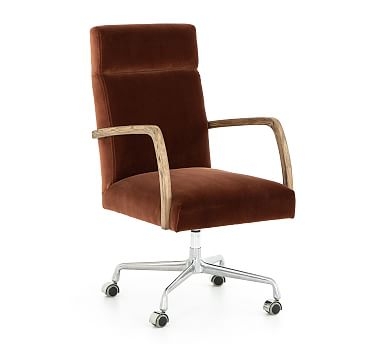 Masterson Velvet Desk Chair, Oak, Rust - Image 0