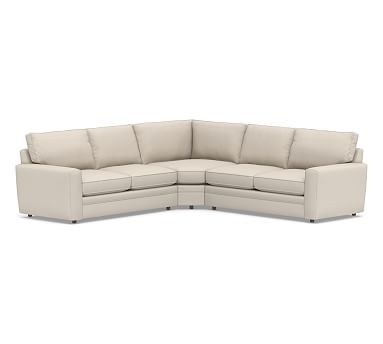 Pearce Square Arm Upholstered 3-Piece L-Shaped Wedge Sectional, Down Blend Wrapped Cushions, Performance Brushed Basketweave Oatmeal - Image 0
