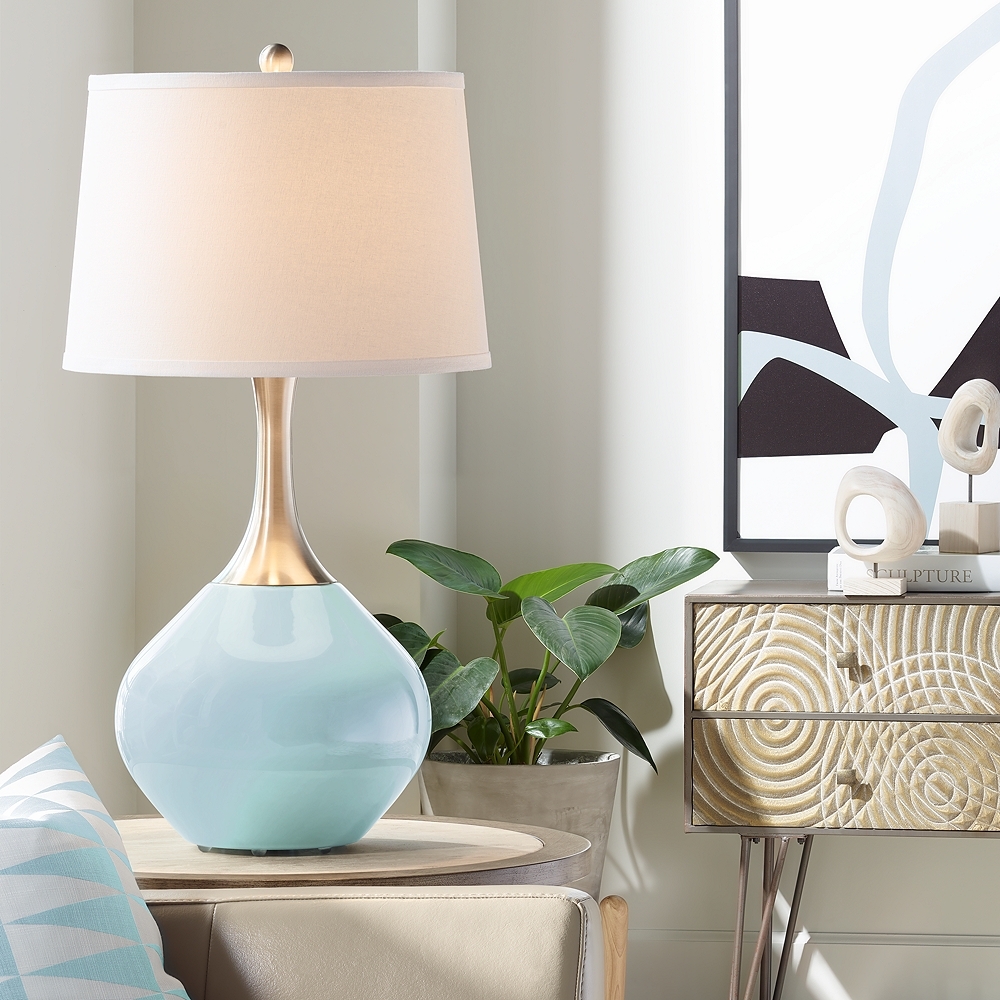 Color Plus Spencer 31" Modern Glass Vast Sky Blue Table Lamp - Image 0