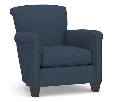 Irving Roll Arm Upholstered Armchair, Polyester Wrapped Cushions, Brushed Crossweave Navy - Image 2