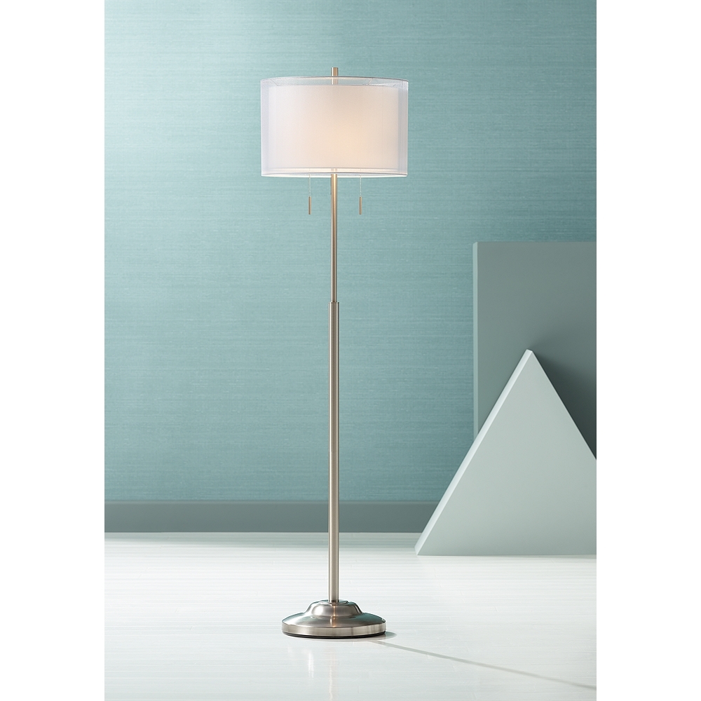 Roxie Brushed Steel Floor Lamp with Double Shade - Style # 7J459 - Image 0