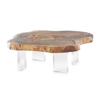 Floating Wood Live Edge Coffee Table, Wood, Natural, Acrylic - Image 0