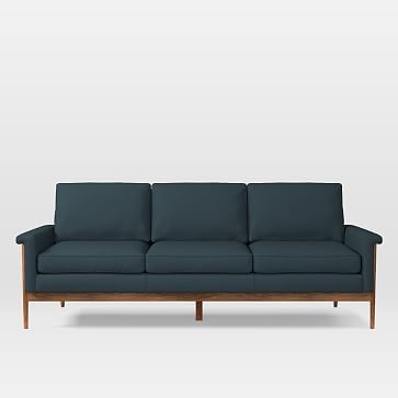 Leon Wood Frame 3 Seater Sofa, Poly, Twill, Teal, Pecan - Image 2