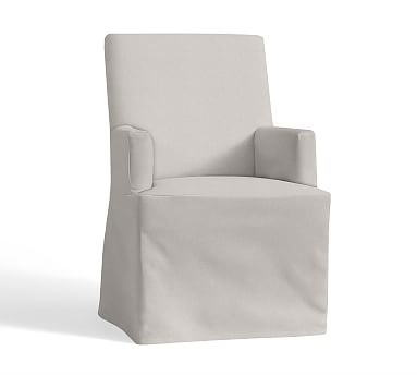 PB Comfort Square Arm Dining Long Slipcovered Armchair, Performance Heathered Tweed Ivory - Image 2
