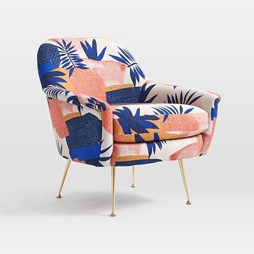 Phoebe Midcentury Chair, Poly, Botanic Collage, Landscape Blue Multi, Brass - Image 0