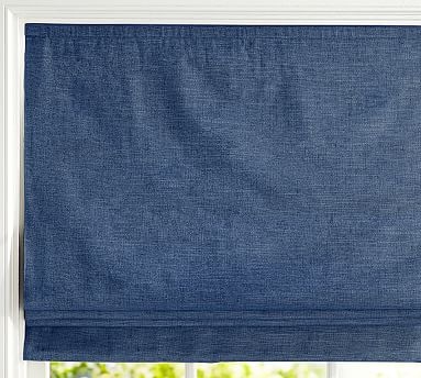 Custom Emery Linen/Cotton Cordless Roman Shade, Navy, 21 x 48" - Image 0