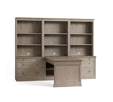 Livingston Peninsula Desk with 105" Bookcase Suite, Gray Wash - Image 0