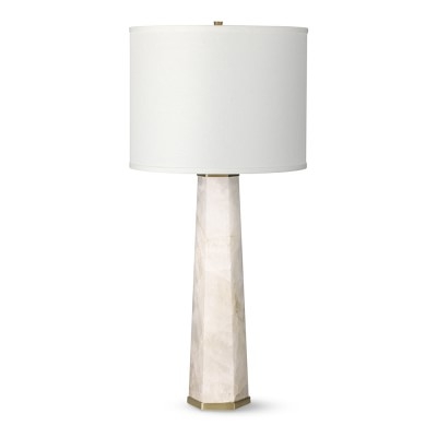 Tall Cut Stone Table Lamp, White Quartz with Ivory Shade - Image 0