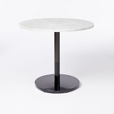 Orbit Base Round Dining Table, White Marble, Antique Bronze/Glossy Black - Image 2