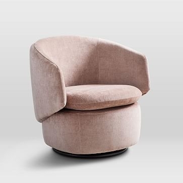 Crescent Swivel Chair, Performance Velvet, Light Pink - Image 2