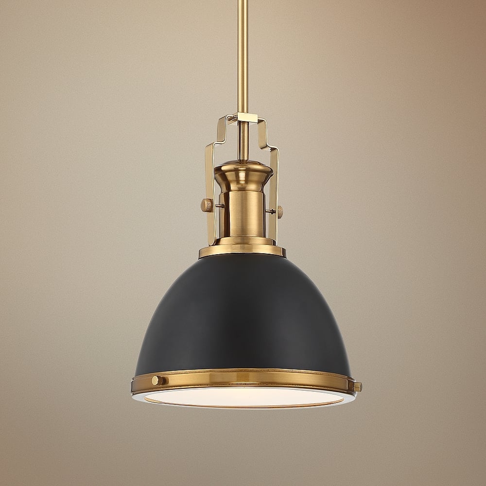 Possini Euro Posey 9 1/2" Wide Black and Brass Dome Mini Pendant - Image 0