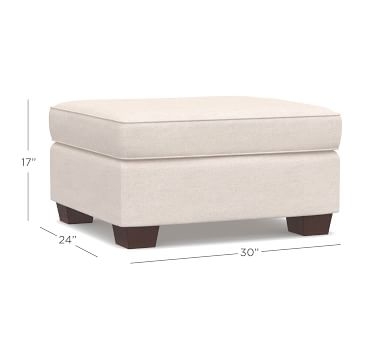 PB Comfort Upholstered Ottoman, Box Edge Polyester Wrapped Cushions, Basketweave Slub Ash - Image 3