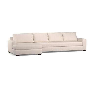 Big Sur Square Arm Upholstered Right Arm Grand Sofa with Double Chaise Sectional and Bench Cushion, Down Blend Wrapped Cushions, Performance Heathered Tweed Pebble - Image 0