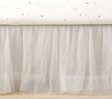 Shimmer Tulle Crib Skirt, Cribskirt, Silver - Image 0