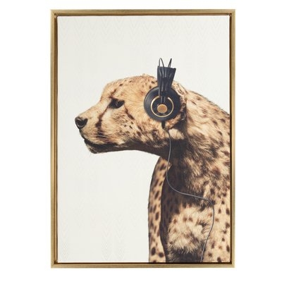'Cheetah Wearing Headphones Animal' Framed Graphic Art Print on Wrapped Canvas - Image 0