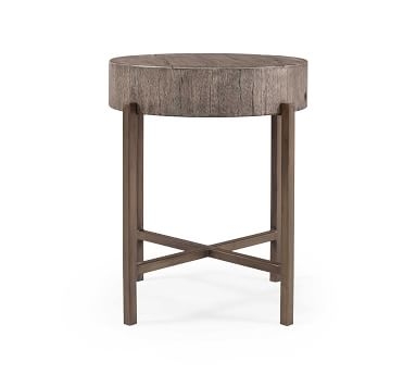 Fargo Round Reclaimed Wood End Table, Distressed Gray/Patina Copper - Image 1