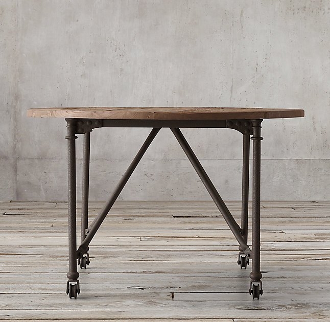 FLATIRON ROUND DINING TABLE-Reclaimed Natural Elm & Rust Metal - Image 0