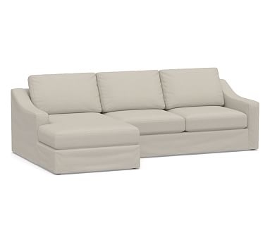 Big Sur Slope Arm Slipcovered Right Arm Loveseat with Chaise Sectional, Down Blend Wrapped Cushions, Performance Heathered Tweed Pebble - Image 0