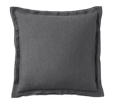 Belgian Flax Linen Flange Pillow Cover, 18", Ebony - Image 0