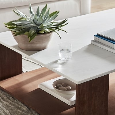 Waterfall Coffee Table, 52X40", Carrara White Amber - Image 1
