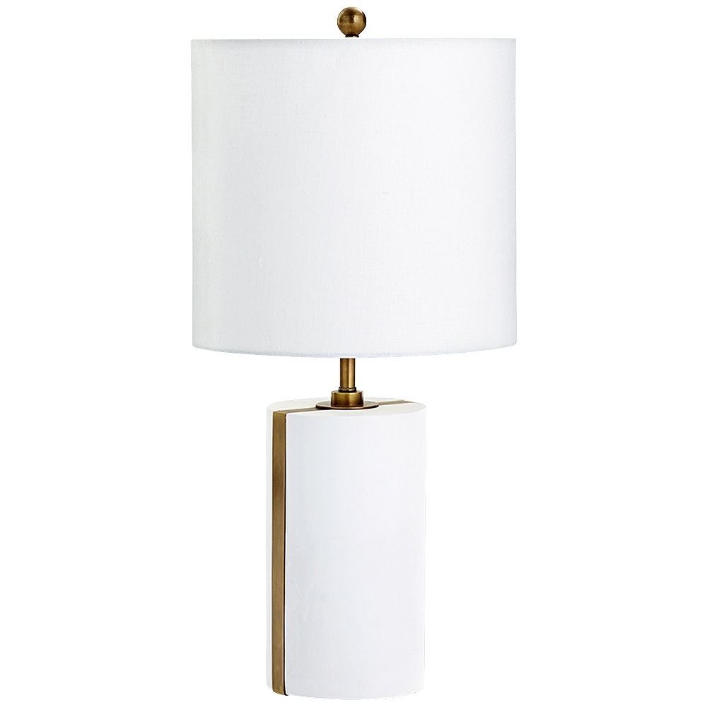 Cylindro Brass Stripe White Plaster Table Lamp - Style # 9C522 - Image 0