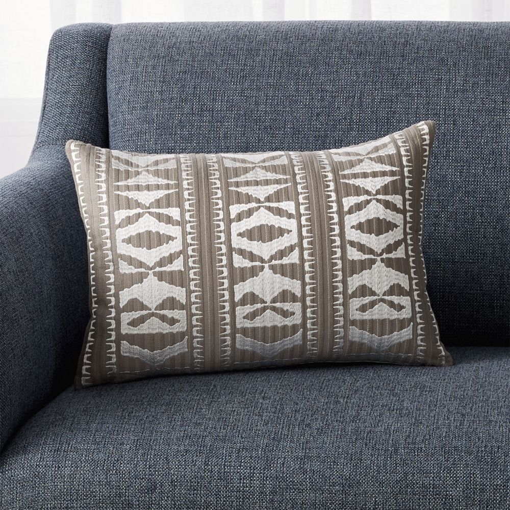 Vercillo Grey Patterned Pillow with Feather-Down Insert 18"x12" - Image 0