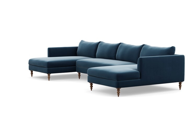 Owens U-Sectional with Sapphire Fabric and Oiled Walnut legs - Image 4
