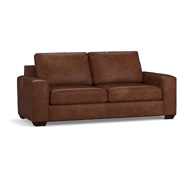 Big Sur Square Arm Leather Sofa 82", Down Blend Wrapped Cushions, Legacy Dark Caramel - Image 1
