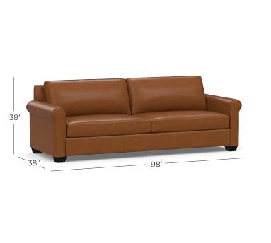 York Roll Arm Leather Loveseat, Down Blend Wrapped Cushions, Nubuck Graystone - Image 2