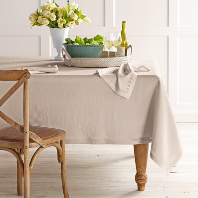 Linen Double Hemstitch Tablecloth, 70" X 108", Flax - Image 0