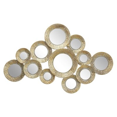 Oakwood Large Metallic Gold Pierced Metal Round Wall Mirrors Cluster with Textural Pattern, 50" x 33 - Image 0