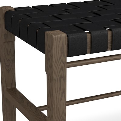 Stratton Bench, 48.5", Rustic Brown, Black Leather - Image 3