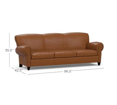 Manhattan Leather Sofa 86" with Bronze Nailheads, Polyester Wrapped Cushions, Statesville Pebble - Image 1