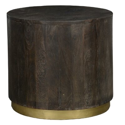 Geraghty Round Shape Wooden End Table with Aesthetically Wood Grain, Brown and Brass - Image 0