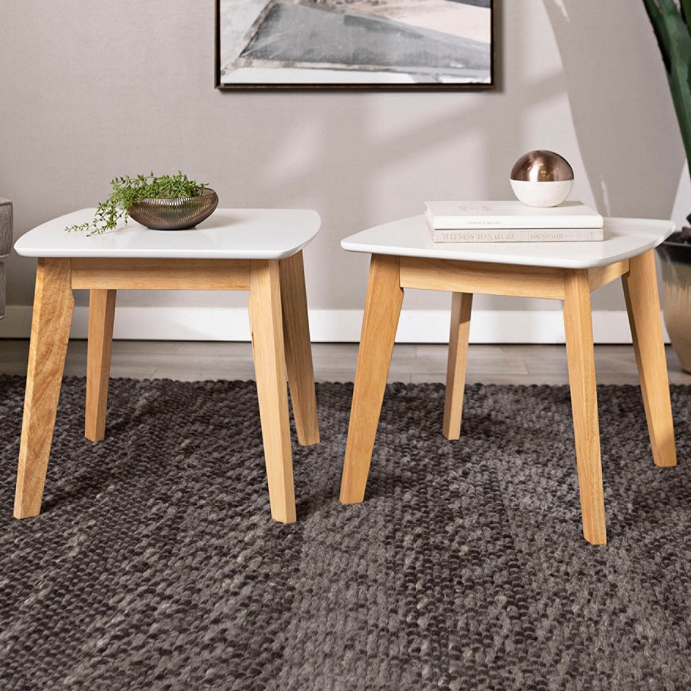 Retro Modern White and Natural Wood End Table Set of 2 - Style # 24W90 - Image 0