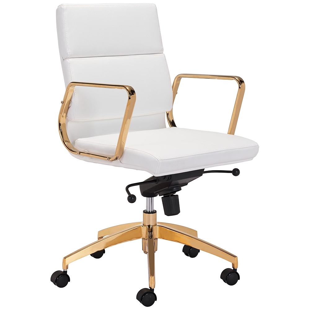 Scientist White and Gold Low Back Adjustable Office Chair - Style # 60D02 - Image 0