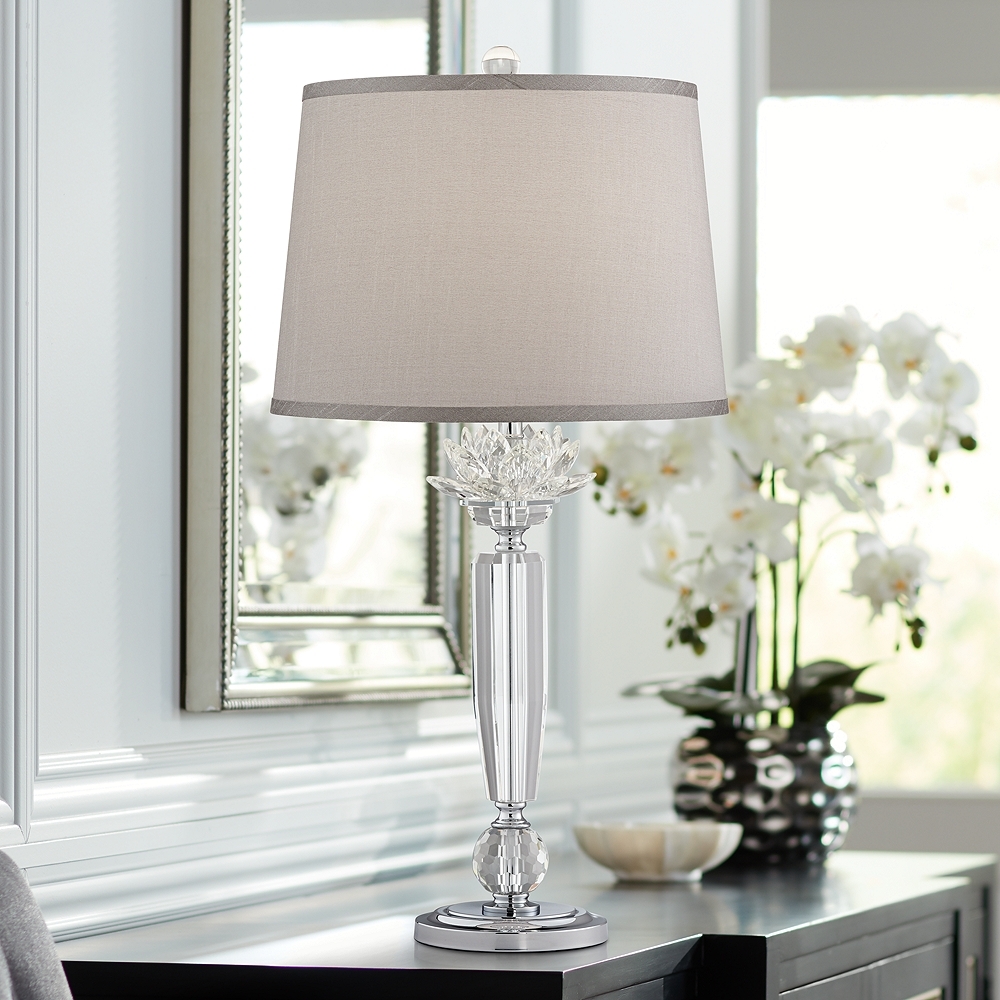 Olivia Crystal Table Lamp with Gray Shade - Style # 53X56 - Image 1